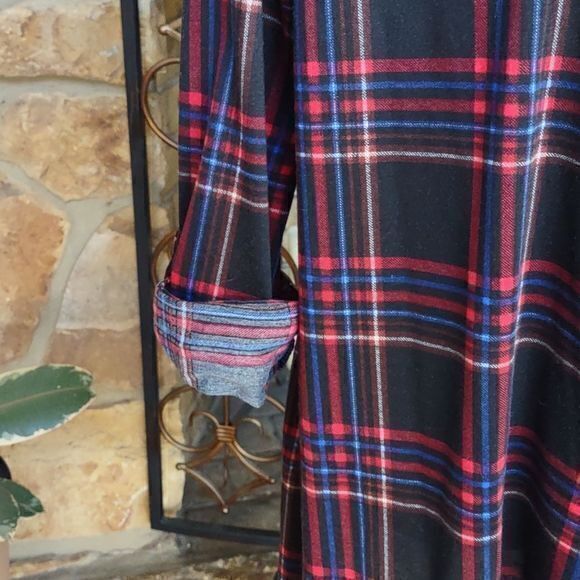 New York Laundry Lightweight Open Drape Front Long Plaid‎ Long Sleeve Top Sz XL - Picture 9 of 14